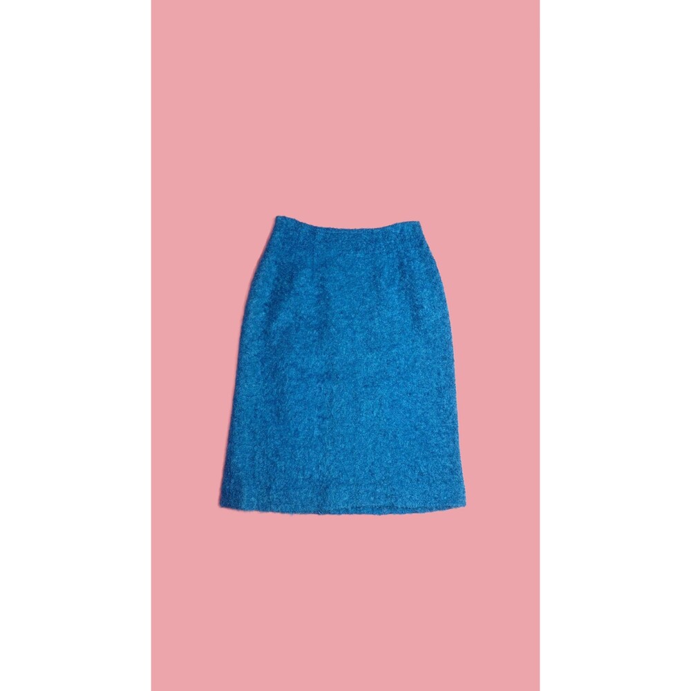 1950s-1960s High Waist Teal Blue FUZZY SHAG Pencil WIGGLE Skirt. Extra Small